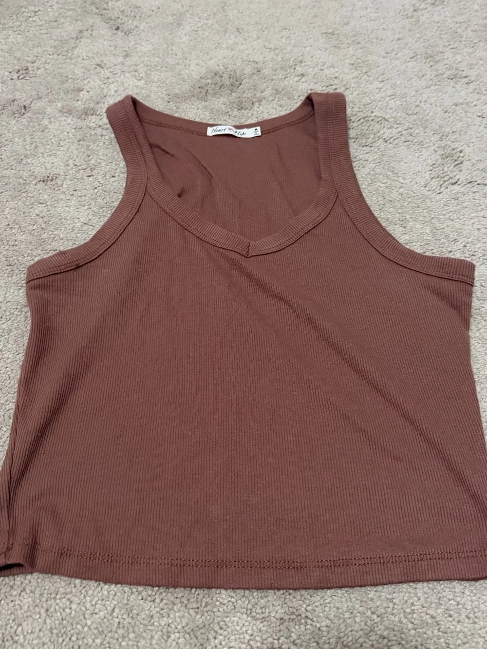 Heart Hips Ribbed V-Neck Cropped Tank - Brown